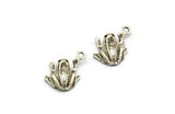 Silver Frog Charm, 6 Antique Silver Plated Brass Frog Charms With 1 Loops (12mm) SY0027