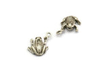 Silver Frog Charm, 6 Antique Silver Plated Brass Frog Charms With 1 Loops (12mm) SY0027