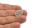 Silver Oval Pendant, 8 Antiaue Silver Plated Brass Oval Honeycomb Pendants with 1 Loop, Necklace Findings (22x14mm) E025