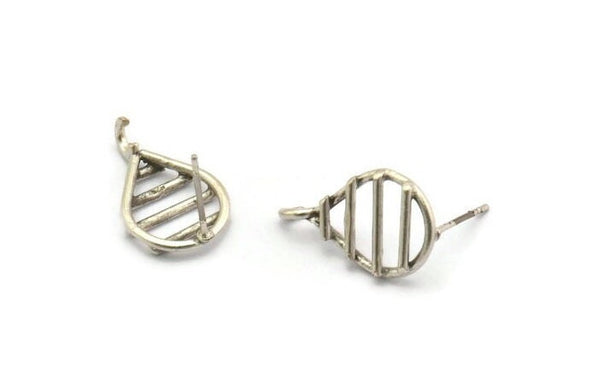 Silver Drop Earring, 6 Antique Silver Plated Brass Drop Shape Earring Charms With 1 Loop, Pendants, Findings (19x11.5x2.9mm) E239