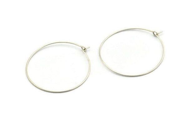 Silver Earring Wires, 24 Antique Silver Plated Brass Earring Wires (35x0.7mm) Bs 1081