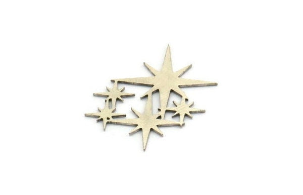 Silver Star Charm, 10 Antique Silver Plated Brass Star Shaped Charms, Charm Pendants, Connectors (17x23x0.60mm) A4019
