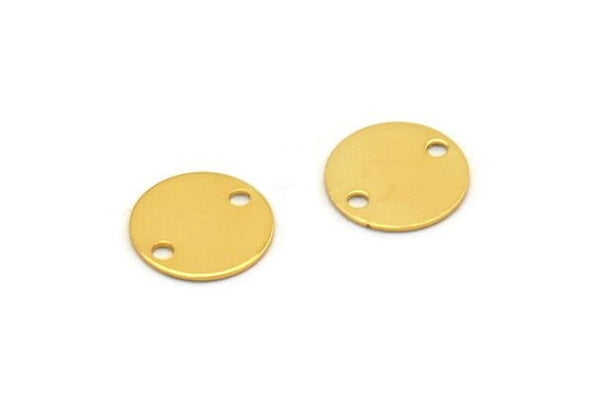 Silver Disc Connector, 12 Antique Silver Plated Brass With 2 Holes Connectors, Findings, Stamping Tags (10mm) Brs 72 ( A0254 )