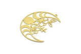 Brass Moon Charm, Raw Brass Flowers And Crescent Moon Charm With 1 Loop, Moon Phases Charms, Findings (46x37x0.60mm) SMP0210