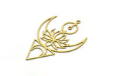Brass Lotus Charm, 4 Raw Brass Crescent Moon Charms With 1 Loop, Earring Findings (45x30x0.60mm) SMP0539 A6884