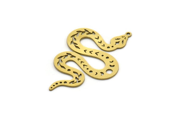 Brass Snake Charm, 4 Raw Brass Snake Charms With 1 Loop, Pendants, Findings (42x25x0.60mm) SMP0571 A6889