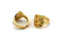 Gold Royal Ring, Gold Plated Brass Royal Ring With 1 Stone Setting - Pad Size 4mm N1991