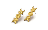 Gold Moon Earring, 4 Gold Plated Brass Crescent Moon Phases Stud Earrings (29x8x2mm) N1926