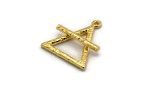 Gold Element Charm, Textured Gold Plated Brass Air Element Symbol Charm With 1 Loop (26x23mm) N1974