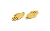 Gold Hand Charm, 6 Gold Plated Brass Hand Shaped Charms With 1 Loop, Pendants, Earring Findings (15x7x1.2mm) N1900