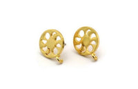 Earring Studs, 2 Gold Plated - Moon Phases Stud Earrings - Gold Plated Brass Moon Earrings With 1 Loop - Earrings (14x1.5mm) N1812