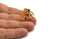 Gold Ring, Gold Plated Brass Ring With 1 Stone Setting - Pad Size 6mm N1951