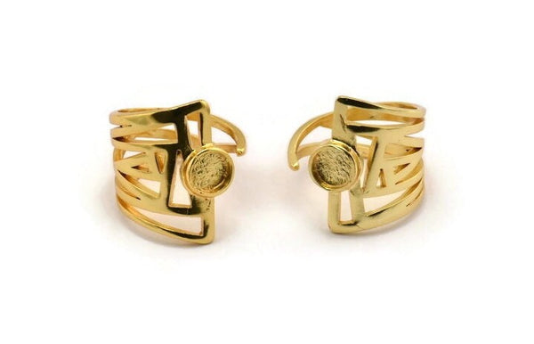 Gold Ring, Gold Plated Brass Ring With 1 Stone Setting - Pad Size 6mm N1951