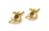 Gold Branch Ring, Gold Plated Brass Branch Ring With 1 Stone Setting - Pad Size 6mm N1958