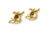 Gold Branch Ring, Gold Plated Brass Branch Ring With 1 Stone Setting - Pad Size 6mm N1958