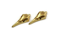 Gold Bird Skull, Gold Plated Brass Snowflake Patterned Bird Skull Charm With 1 Loop, Pendant, Earring Finding (36x15x6mm) N1962