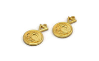 Gold Element Charm, 2 Gold Plated Brass Water Element Symbol Charms With 1 Loop (24x15x1.8mm) N1978