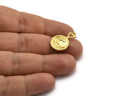 Gold Element Charm, 2 Gold Plated Brass Water Element Symbol Charms With 1 Loop (24x15x1.8mm) N1978