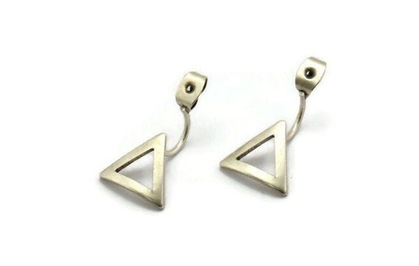 Silver Back Stoppers, 4 Antique Silver Plated Brass Triangle Earring Studs Back Stoppers (23x13mm) E364