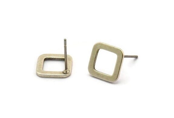 Silver Diamond Earring, 12 Antique Silver Plated Brass Diamond Earring Posts, Pendants, Findings (10x0.80mm) E349