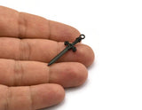 Knight&#39;s Sword Pendant, 4 Oxidized Black Plated Brass Sword Charms (36x10mm) N0248 H1010