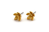 Gold Flower Earring, 4 Gold Plated Brass Flower Stud Earrings (9mm) N1934