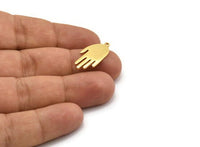Gold Hand Charm, 2 Gold Plated Brass Hand Charms With 1 Loop (23x11x1.2mm) N1876