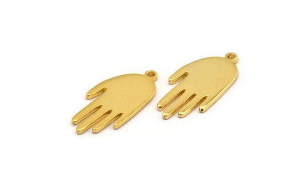 Gold Hand Charm, 2 Gold Plated Brass Hand Charms With 1 Loop (23x11x1.2mm) N1876