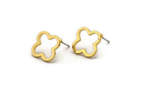 Gold Flower Earring, 4 Gold Plated Brass Flower Stud Earrings (12x1.2mm) BS 2021 A1254