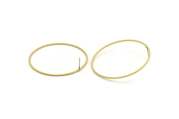 Brass Circle Earring, 6 Raw Brass Circle Stud Earrings (48x1x1mm) A4074 A3911