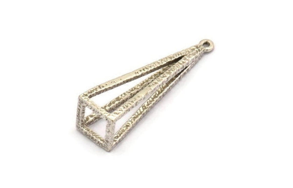 Silver Triangle Prism, 2 Antique Silver Plated Brass Triangle Prism Pendants With 1 Loop (37x10mm) BS 1980