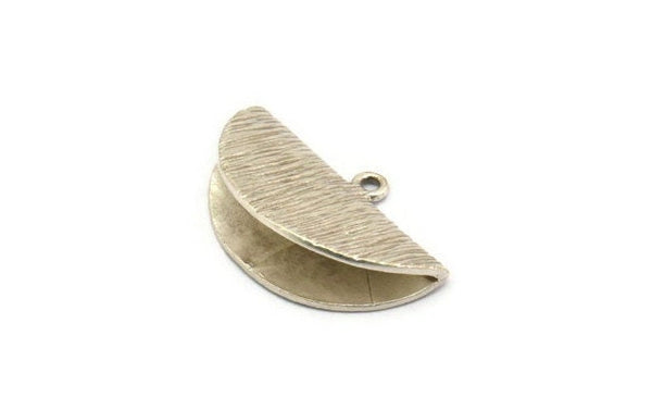 Half Moon Crimp, 2 Antique Silver Plated Brass Textured Ribbon Crimp End With 1 Loop, Findings (25x15mm) E588