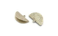 Half Moon Crimp, 2 Antique Silver Plated Brass Textured Ribbon Crimp End With 1 Loop, Findings (25x15mm) E588