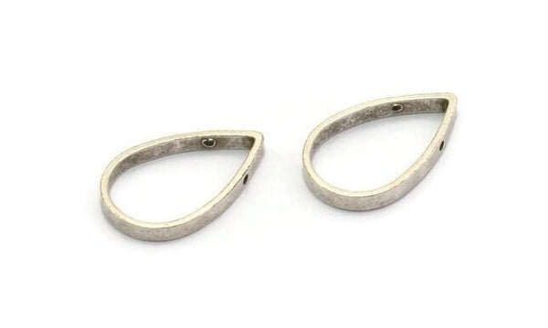Thick Drop Connector, 8 Antique Silver Plated Brass Drop Earring, Necklace Findings with 2 holes (22x14x2.5mm) BS 2320