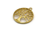 Brass Round Charm, 2 Raw Brass Tree Charms With 1 Loop, Pendants, Findings (29x25x3mm) N2423