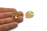 Brass Round Charm, 2 Raw Brass Tree Charms With 1 Loop, Pendants, Findings (29x25x3mm) N2423