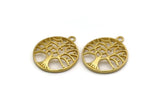 Brass Round Charm, 2 Raw Brass Tree Charms With 1 Loop, Pendants, Findings (29x25x3mm) N2423