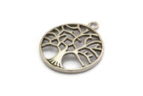 Silver Round Charm, 2 Antique Silver Plated Brass Tree Charms With 1 Loop, Pendants, Findings (29x25x3mm) N2423