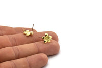 Brass Flower Earring, 6 Raw Brass Flower Stud Earrings With 1 Loop (13x11mm) N2295