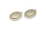 Silver Oval Charm, Antique Silver Plated Brass And Raw Copper Oval Charm With 1 Loop, Copper Charms (30x22x3.5mm) N2210