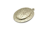 Silver Oval Charm, Antique Silver Plated Brass And Raw Copper Oval Charm With 1 Loop, Copper Charms (30x22x3.5mm) N2210