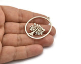 Silver Tree Charm, 2 Antique Silver Plated Brass Tree Charms With 1 Loop, Pendant, Findings (45x34x1.2mm) BS 2044