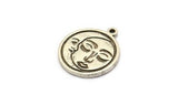 Silver Round Charm, 2 Antique Silver Plated Brass Round Charms With 1 Loop, Cloud Findings, Crescent Moon Findings (19x17x1.4mm) N2398