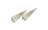 Silver Triangle Prism, 2 Antique Silver Plated Brass Triangle Prism Pendants With 1 Loop (45x10mm) BS 1983