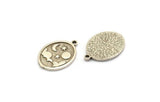 Silver Oval Charm, 4 Antique Silver Plated Brass Oval Charms With 1 Loop, Cloud Findings, Moon And Star Findings (20x15x1.4mm) N2313