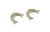Silver Moon Charm, 2 Antique Silver Plated Brass Textured Horn Charms, Pendant, Jewelry Finding (19x6x4.40mm) N0201