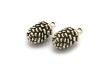 Silver Cone Charm, 2 Antique Silver Plated Brass Pine Cone Charms With 1 Loop (22x13mm) N0197