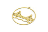 Brass Round Charm, 2 Raw Brass Bridge Charms With 1 Loop, Charm Pendants, Findings (34x32x0.60mm) SMP0333 A2975