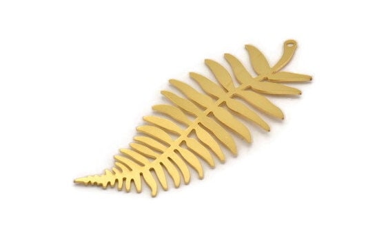 Gold Leaf Charm, 2 Gold Plated Brass Branch Charms With 1 Loop, Charm Pendants (62x27x0.60mm) A3439 H0985