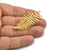 Gold Leaf Charm, 2 Gold Plated Brass Branch Charms With 1 Loop, Charm Pendants (62x27x0.60mm) A3439 H0985